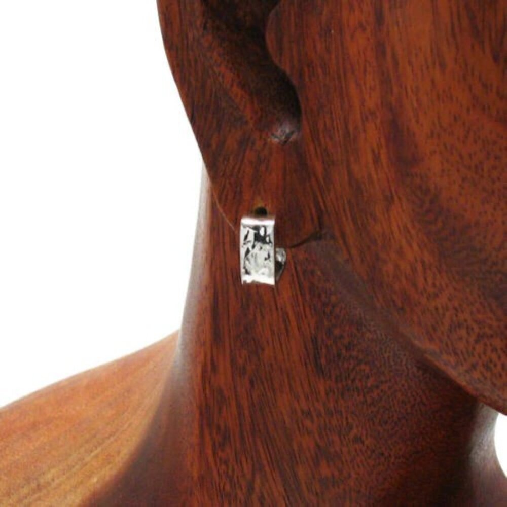 Sterling Silver Hammered Squared Flat Cuff Post E… - image 2